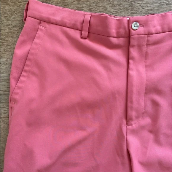 Peter Millar Shorts Men 36L Khaki Coral Res Salem Performance Flat Front Golf - Picture 3 of 10